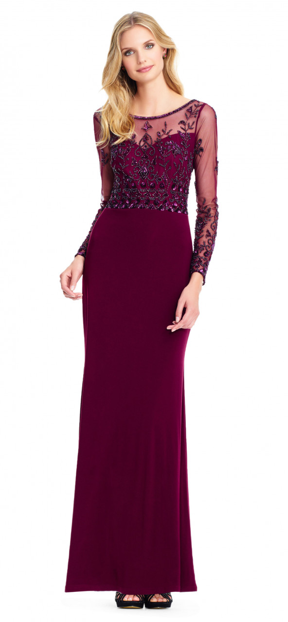 Vestido De Sirena De Manga Larga Transparente Con Blusa Adrianna Papell