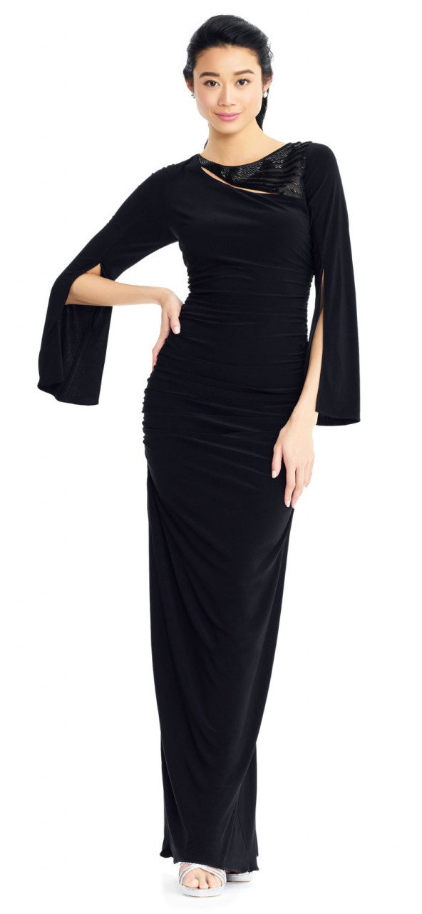 Vestido columna con mangas largas abiertas | Adrianna Papell
