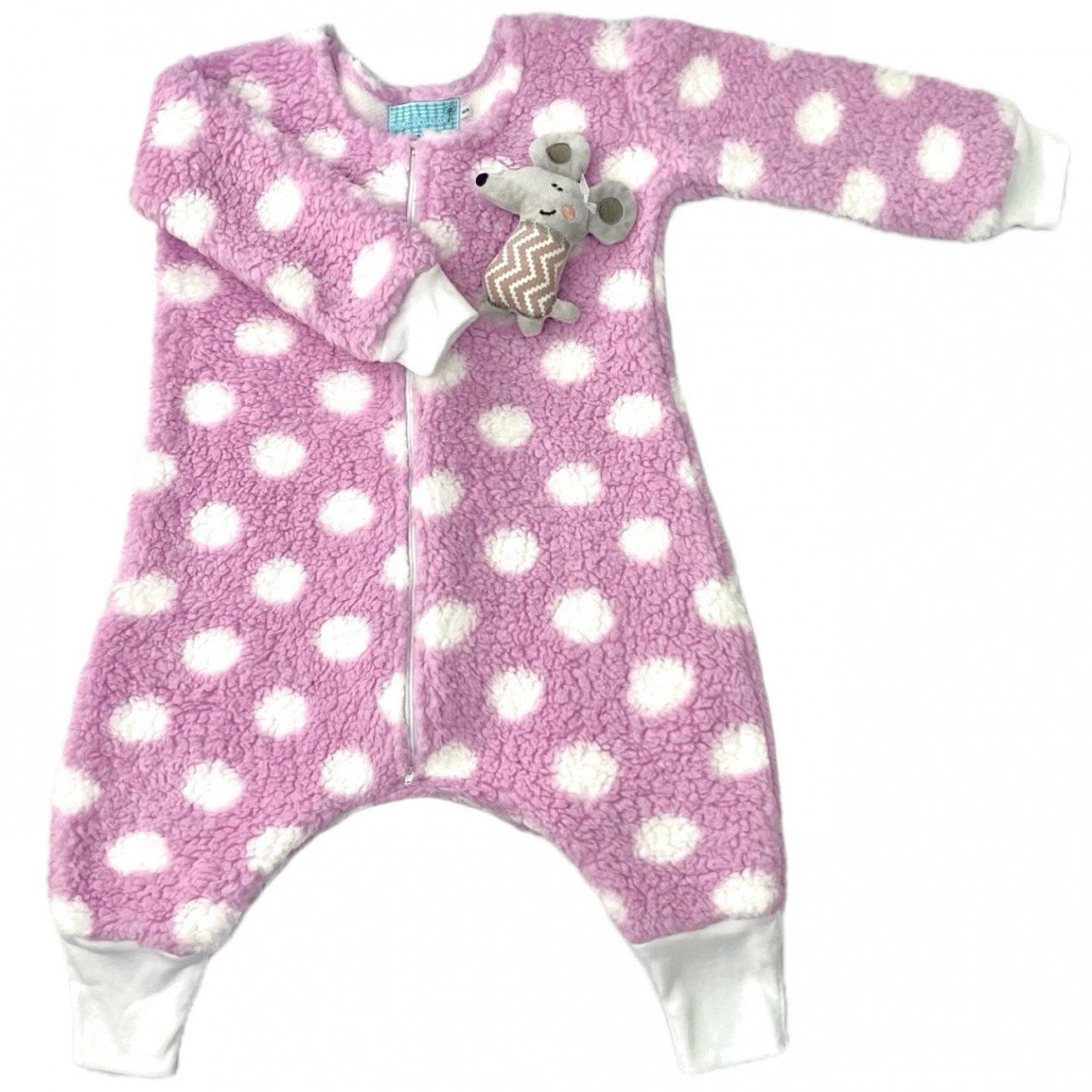 Saquito borrega manga larga ratón lila dots- PREVENTA