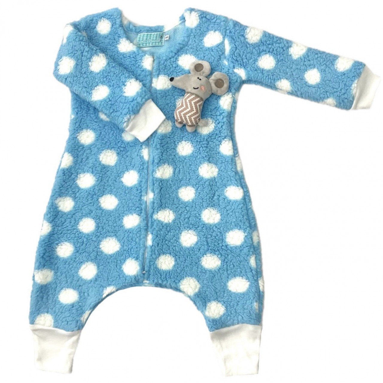 Saquito borrega manga larga ratón azul dots- PREVENTA