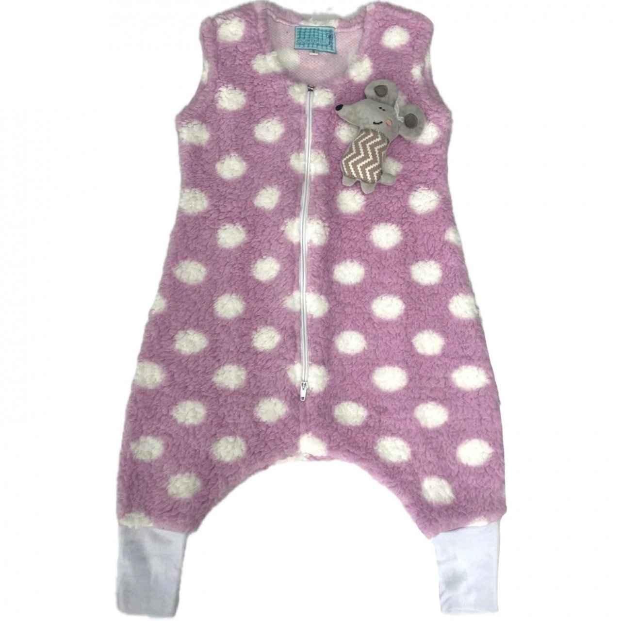 Saquito borrega sin mangas ratón lila dots - PREVENTA