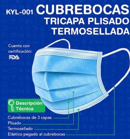 Cubreboca desechable Paq. 200 Pzas. Precio U.T. $5.5 M.N. + IVA