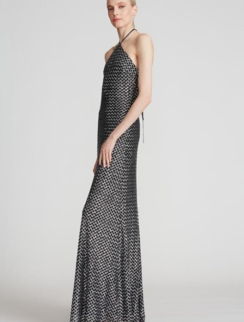 ZHI SEQUIN HALTER GOWN