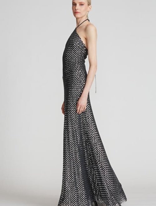 ZHI SEQUIN HALTER GOWN