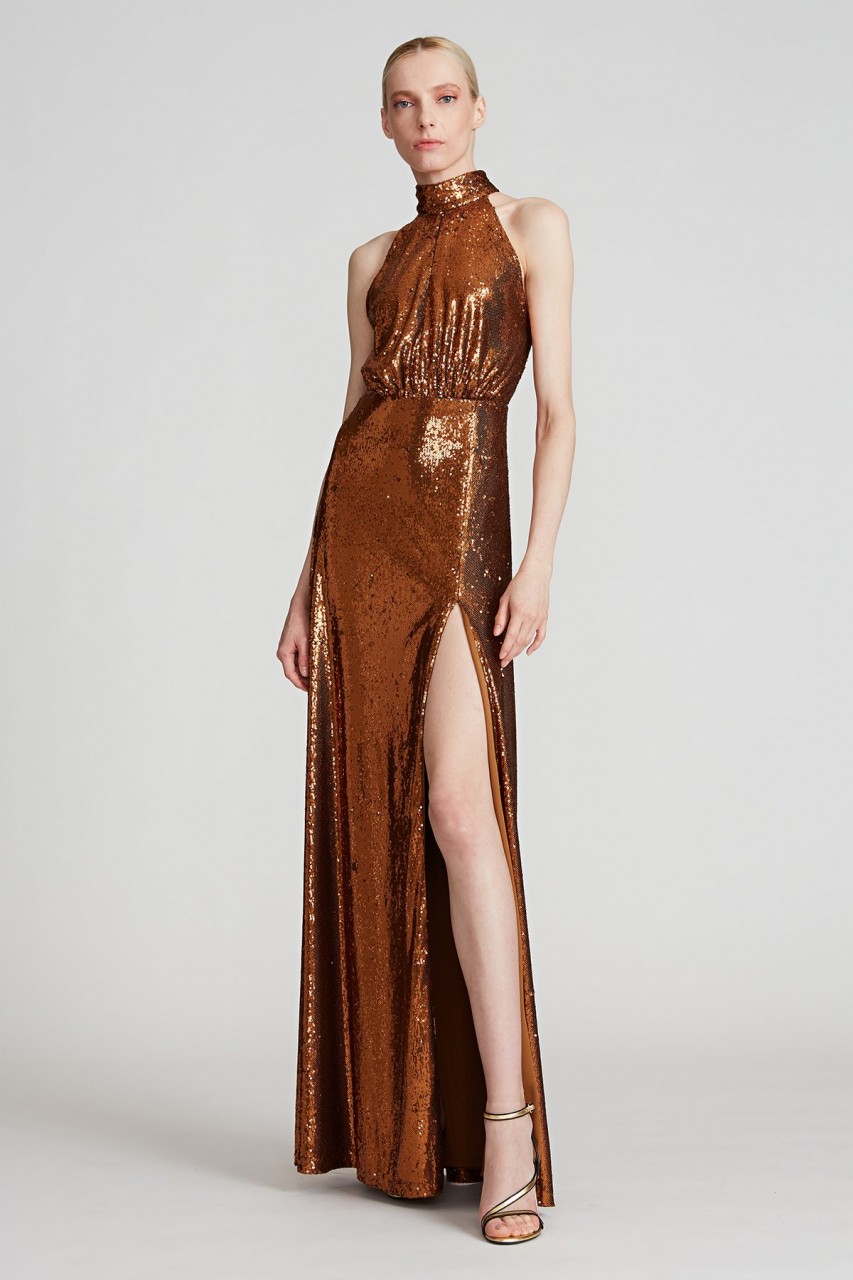 BRINLEY SEQUIN HALTER GOWN BRINLEY SEQUIN HALTER GOWN