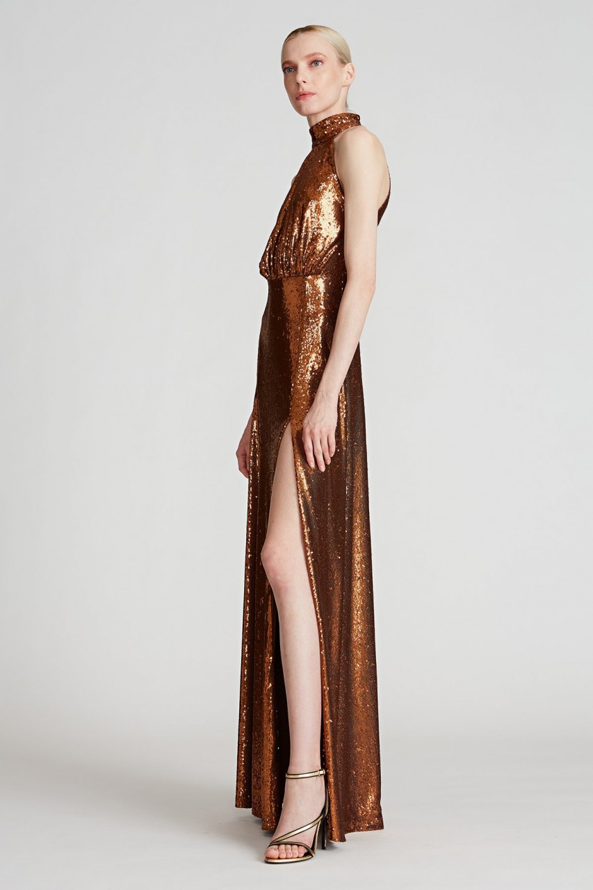 BRINLEY SEQUIN HALTER GOWN BRINLEY SEQUIN HALTER GOWN