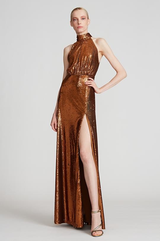 BRINLEY SEQUIN HALTER GOWN BRINLEY SEQUIN HALTER GOWN