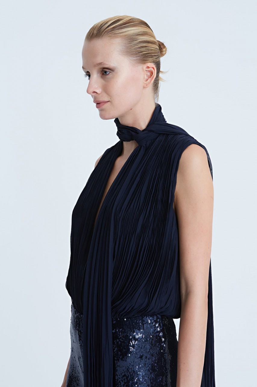 CARLY CHIFFON PLEATED BODYSUIT CARLY CHIFFON PLEATED BODYSUIT