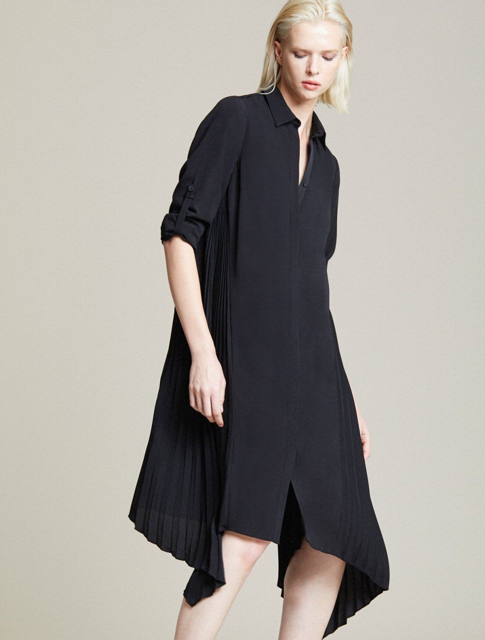 SIDE PLEATED SHIRT DRESS SIDE PLEATED SHIRT DRESS
