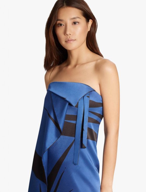 VESTIDO STRAPLESS ESTAMPADO SATÍN