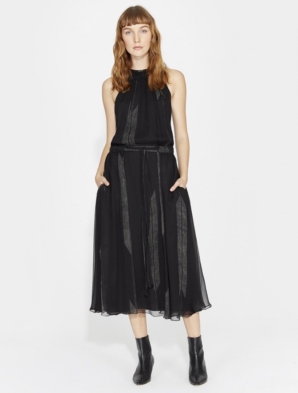 VESTIDO MIDI DE CHIFON CON ARRUGAS DE SEDA VESTIDO MIDI DE CHIFON CON ARRUGAS DE SEDA