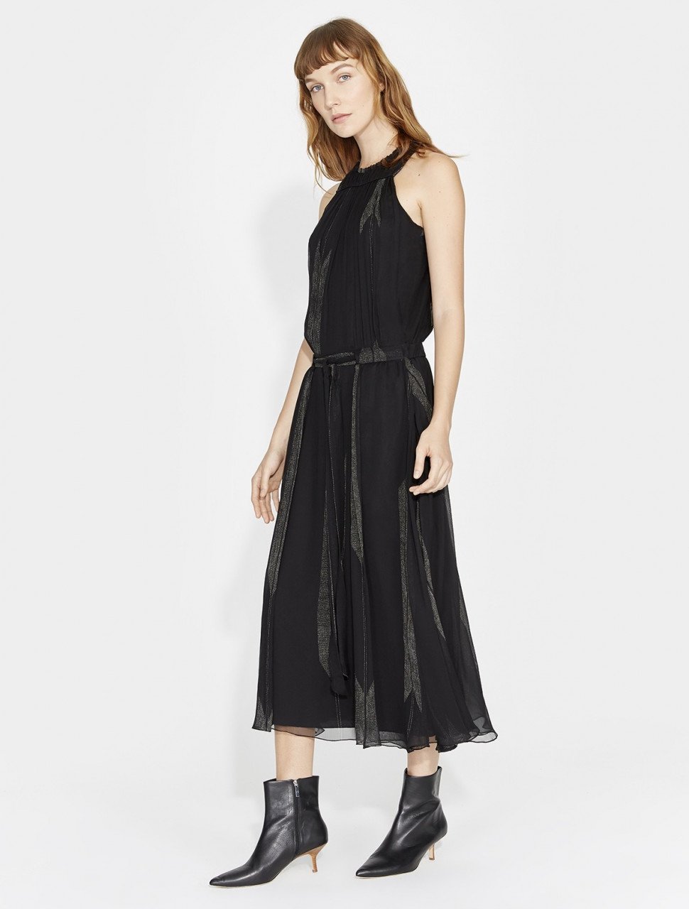VESTIDO MIDI DE CHIFON CON ARRUGAS DE SEDA VESTIDO MIDI DE CHIFON CON ARRUGAS DE SEDA