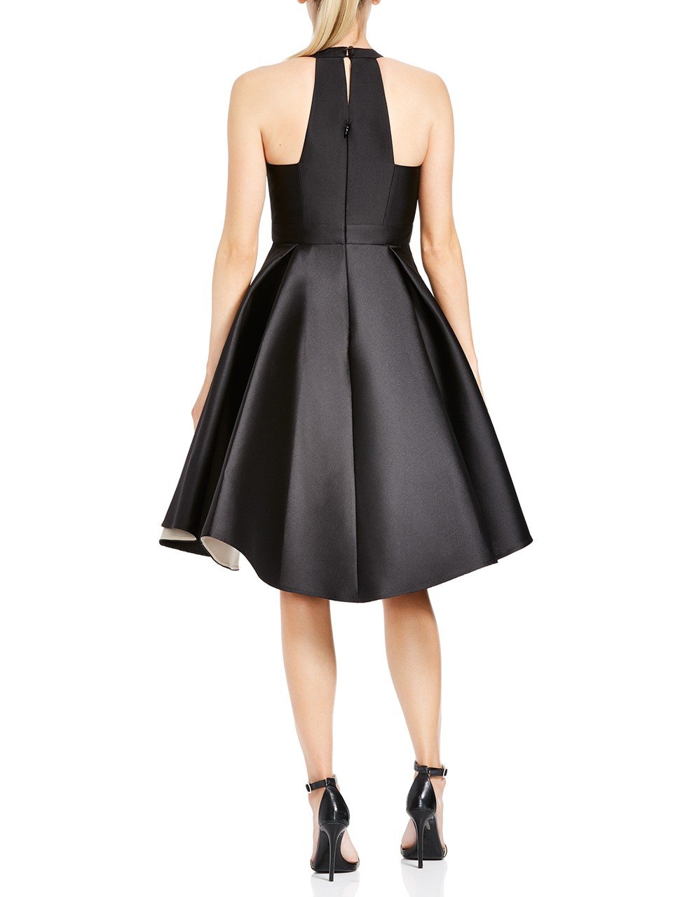 HALTER NECK COLORBLOCK DRESS WITH DRAMATIC SKIRT HALTER NECK COLORBLOCK DRESS WITH DRAMATIC SKIRT