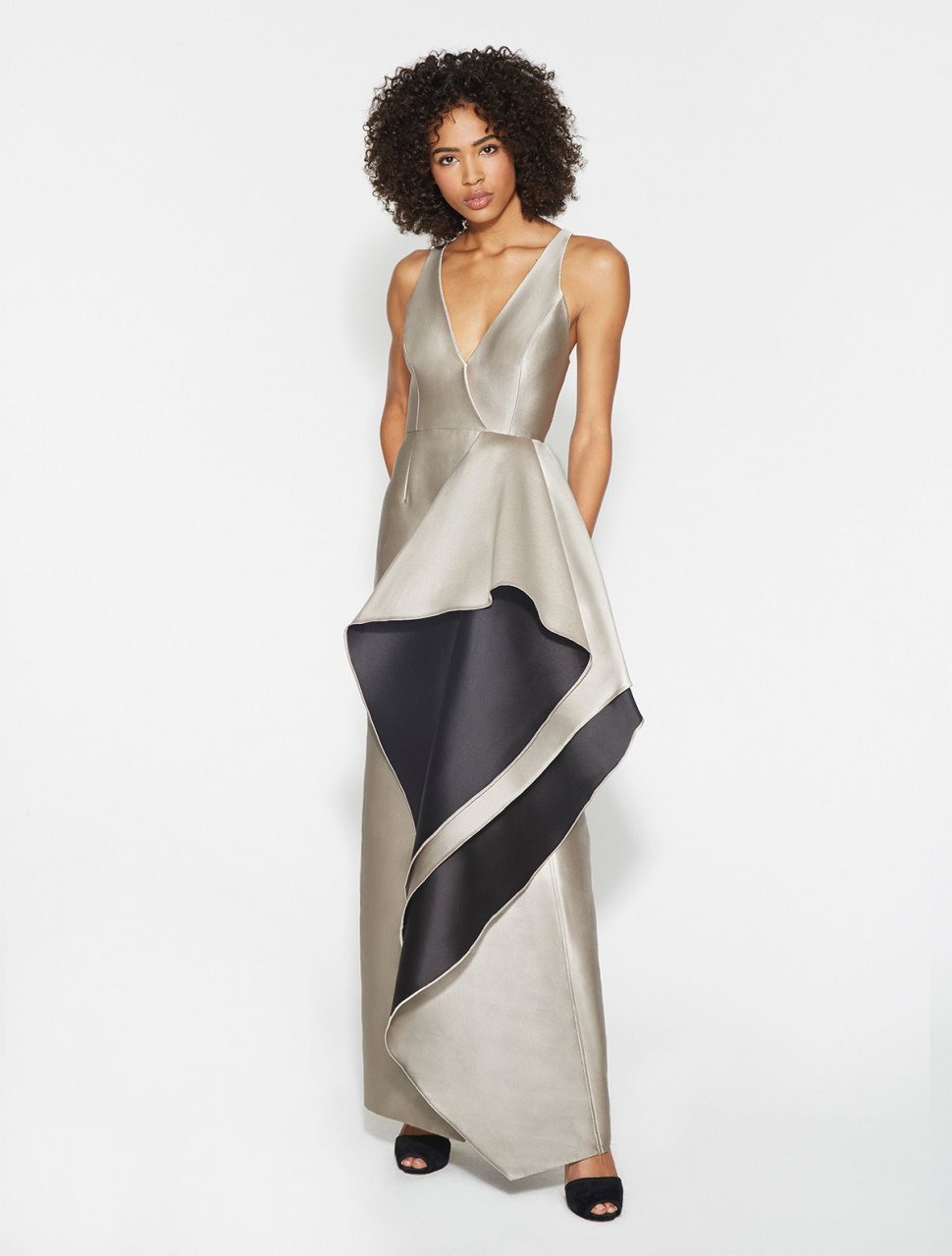 VESTIDO LARGO SATIN DOBLE CARA CON CORRUGADO VESTIDO LARGO SATIN DOBLE CARA CON CORRUGADO