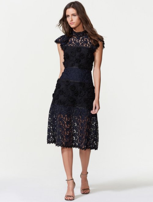 COLORBLOCKED 3D LACE DRESS