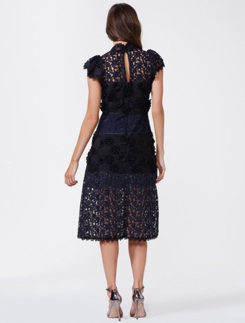 COLORBLOCKED 3D LACE DRESS