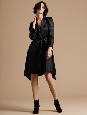LONG SLEEVE CRUSHED SATIN TRENCH COAT DRESS LONG SLEEVE CRUSHED SATIN TRENCH COAT DRESS