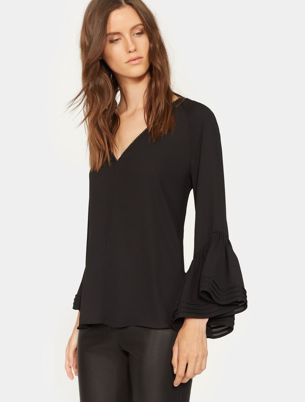 LONG SLEEVE V NECK RUCHED TOP LONG SLEEVE V NECK RUCHED TOP