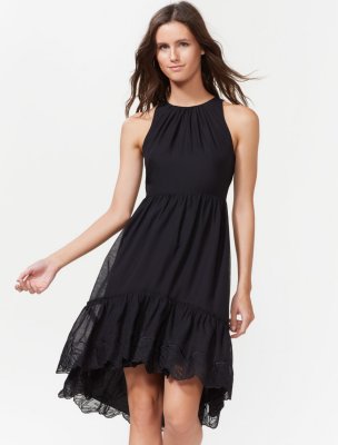 HI LOW DRESS WITH EMBROIDERED HEM HI LOW DRESS WITH EMBROIDERED HEM
