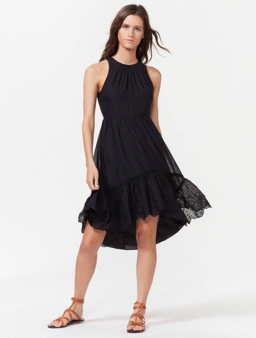 HI LOW DRESS WITH EMBROIDERED HEM HI LOW DRESS WITH EMBROIDERED HEM