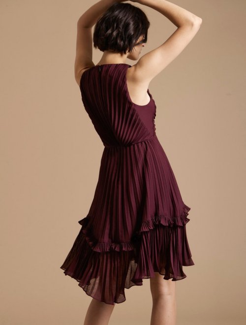 PLEATED BURNOUT GEORGETTE DRESS