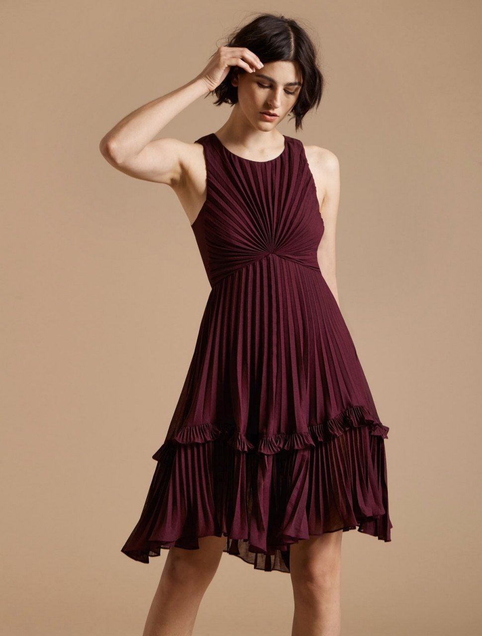 PLEATED BURNOUT GEORGETTE DRESS PLEATED BURNOUT GEORGETTE DRESS