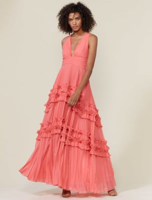 V NECK PLEATED GOWN V NECK PLEATED GOWN