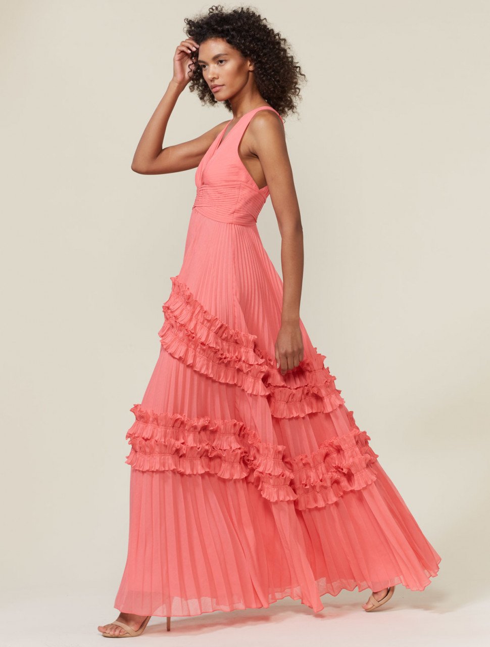 V NECK PLEATED GOWN V NECK PLEATED GOWN