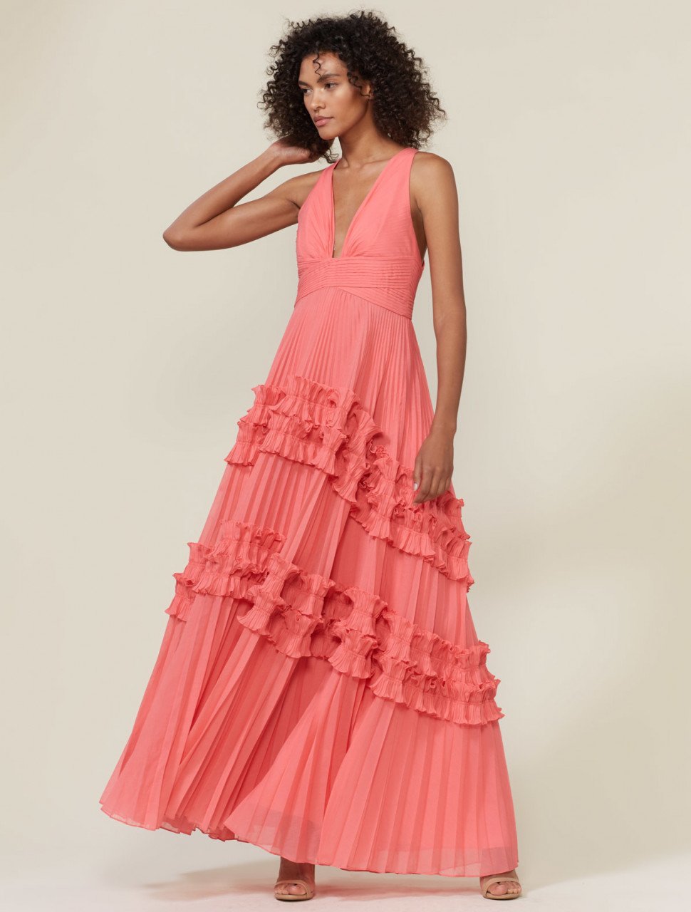 V NECK PLEATED GOWN V NECK PLEATED GOWN