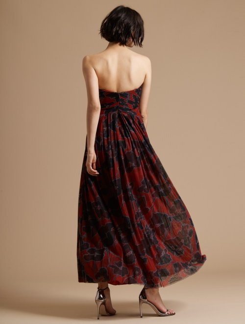 Engineered Pleated Floral Print Gown