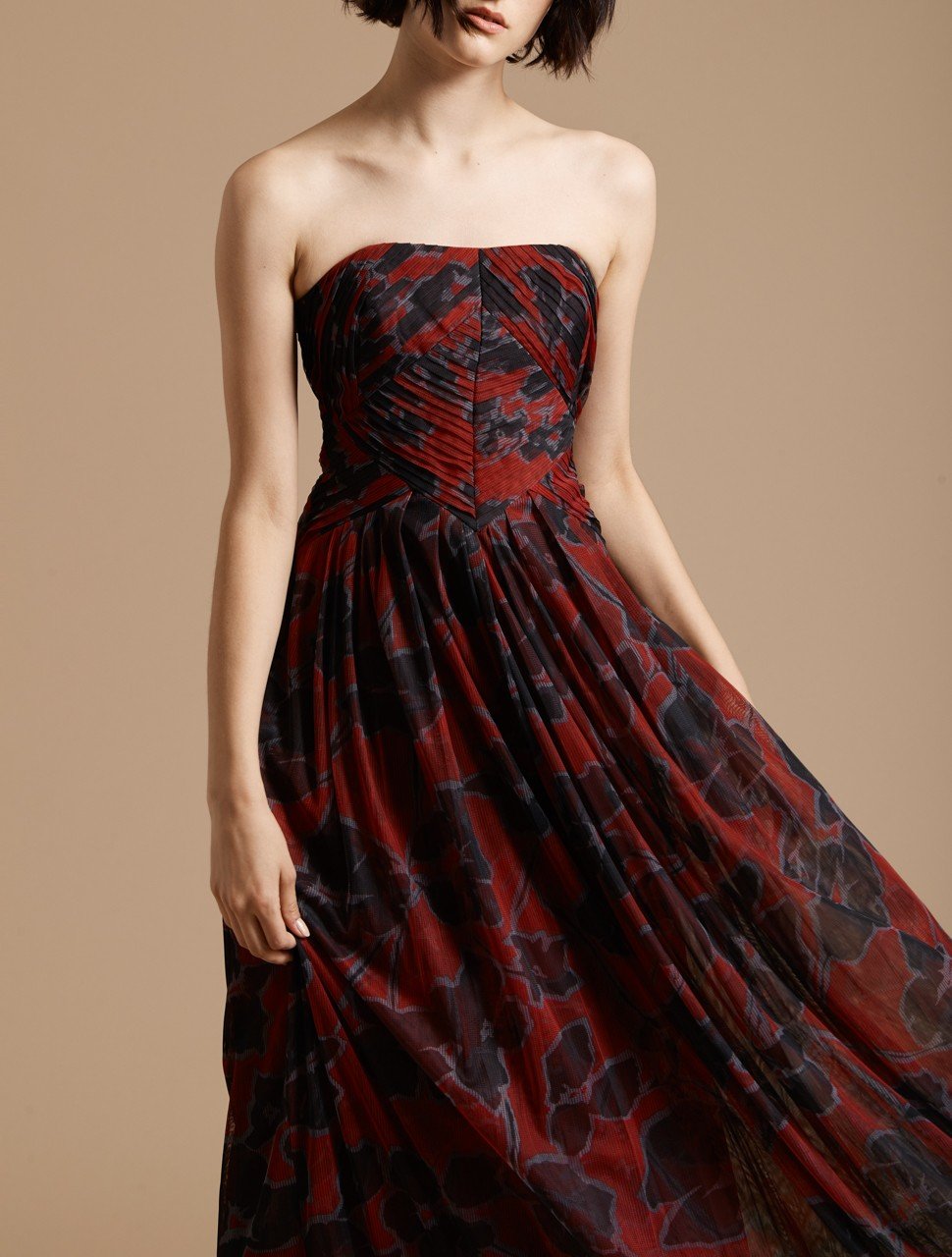 Engineered Pleated Floral Print Gown Engineered Pleated Floral Print Gown