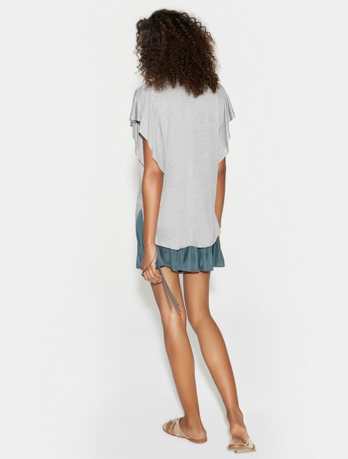 SS V NECK TOP W RUCHING