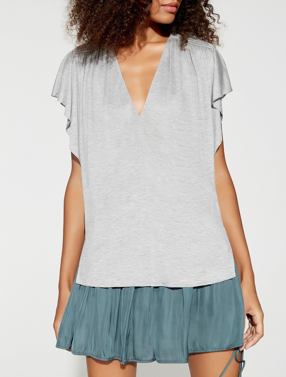SS V NECK TOP W RUCHING SS V NECK TOP W RUCHING