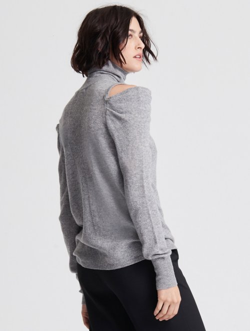 DRAPE COLD SHOULDER LONG SLEEVE TURTLENECK SWEATER