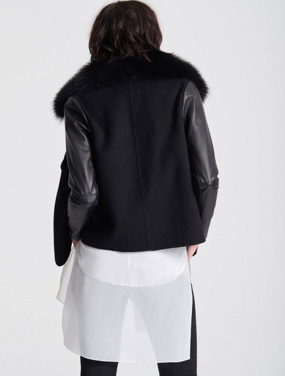 LEATHER SLEEVE FUR COLLAR JACKET LEATHER SLEEVE FUR COLLAR JACKET