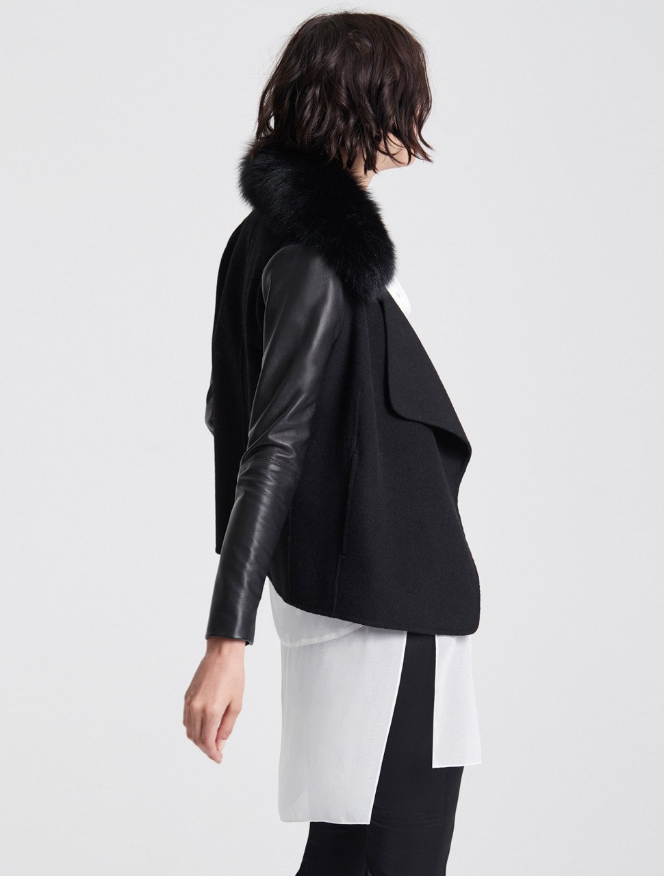 LEATHER SLEEVE FUR COLLAR JACKET LEATHER SLEEVE FUR COLLAR JACKET