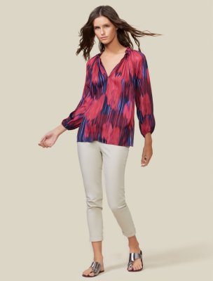 PRINTED LONG SLEEVE RUCHED NECK TOP PRINTED LONG SLEEVE RUCHED NECK TOP