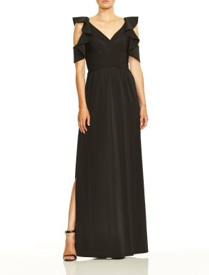 Flutter Cold Shoulder V Neck Jersey Gown Flutter Cold Shoulder V Neck Jersey Gown