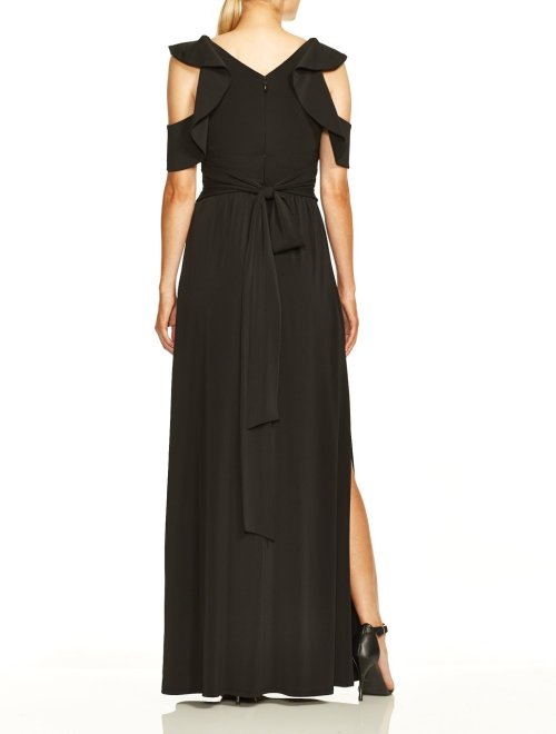 Flutter Cold Shoulder V Neck Jersey Gown