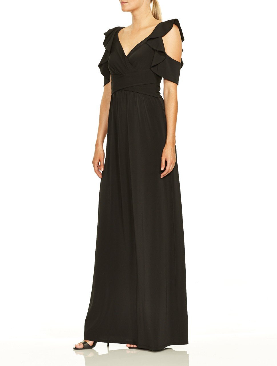 Flutter Cold Shoulder V Neck Jersey Gown Flutter Cold Shoulder V Neck Jersey Gown