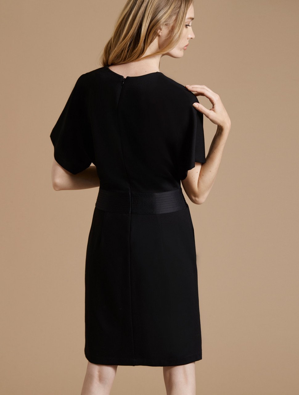 FAUX WRAP MULTI STITCH WAIST DRESS FAUX WRAP MULTI STITCH WAIST DRESS