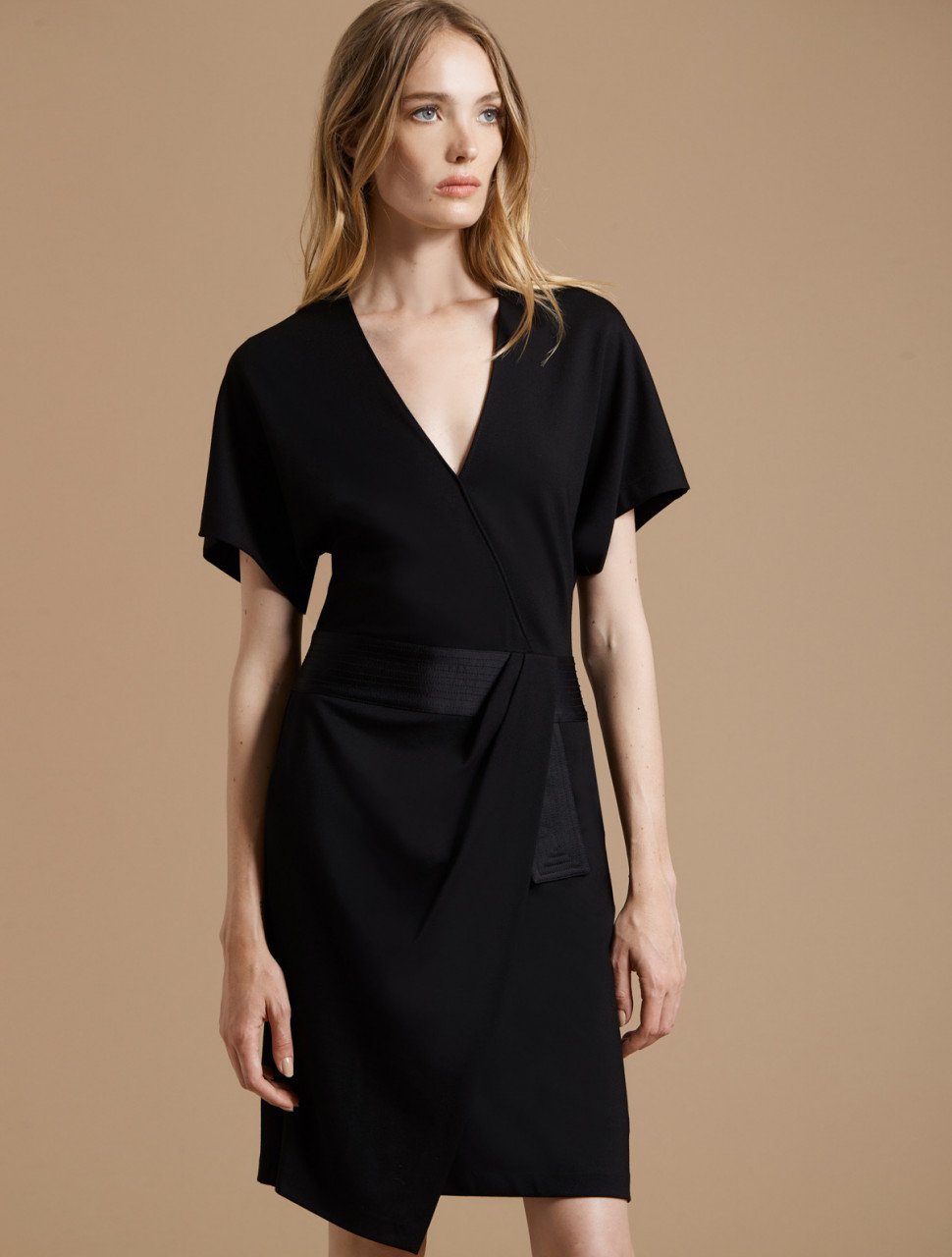 FAUX WRAP MULTI STITCH WAIST DRESS FAUX WRAP MULTI STITCH WAIST DRESS