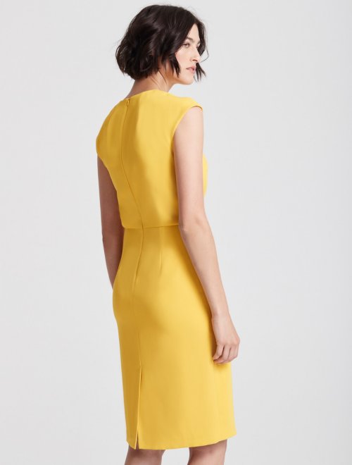 CAP SLEEVE DRAPED NECK CREPE DRESS
