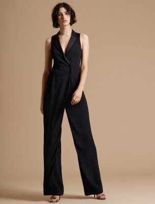 SLEEVELESS TUXEDO CREPE SATIN JUMPSUIT SLEEVELESS TUXEDO CREPE SATIN JUMPSUIT