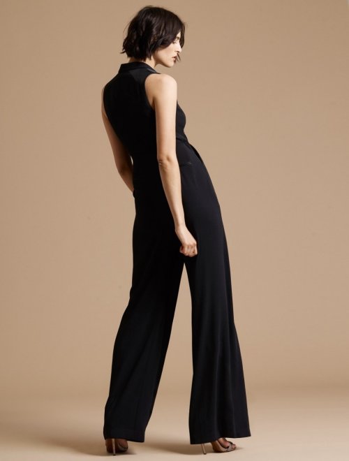 SLEEVELESS TUXEDO CREPE SATIN JUMPSUIT