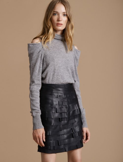 STRIP DETAIL LEATHER SKIRT