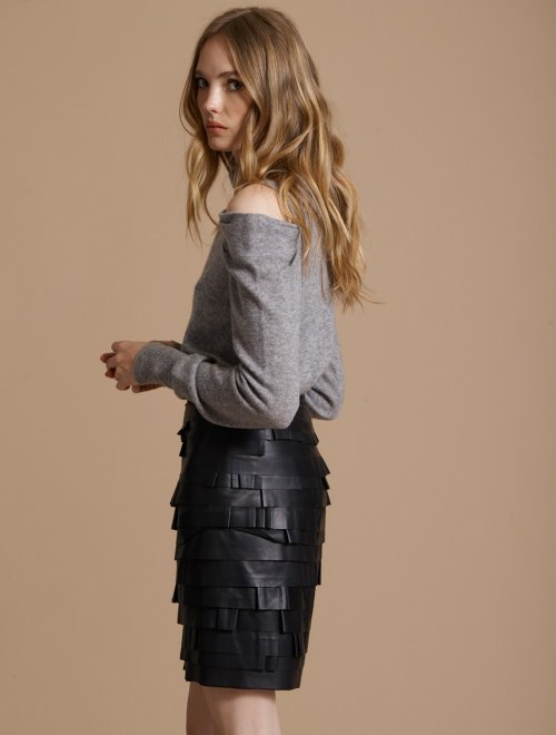 STRIP DETAIL LEATHER SKIRT