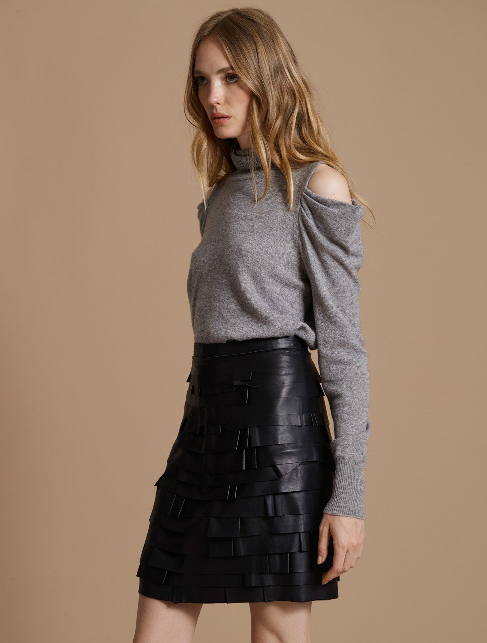 STRIP DETAIL LEATHER SKIRT STRIP DETAIL LEATHER SKIRT