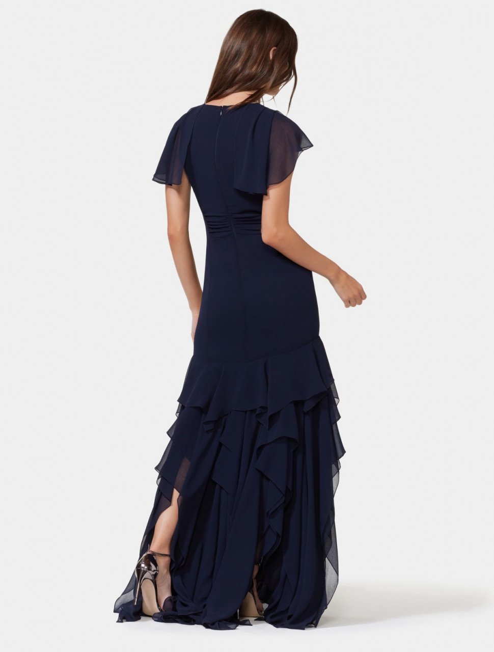 CAPE SLEEVE RUFFLE SKIRT GOWN CAPE SLEEVE RUFFLE SKIRT GOWN