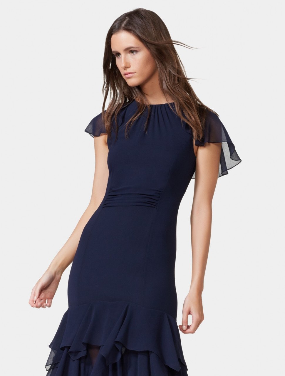 CAPE SLEEVE RUFFLE SKIRT GOWN CAPE SLEEVE RUFFLE SKIRT GOWN